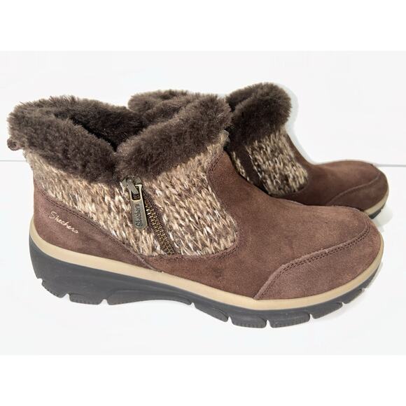Skechers Winter Easy Going Sweater Knit Ankle Boots S/N 167329 Chocolate Size 8 - Picture 1 of 7